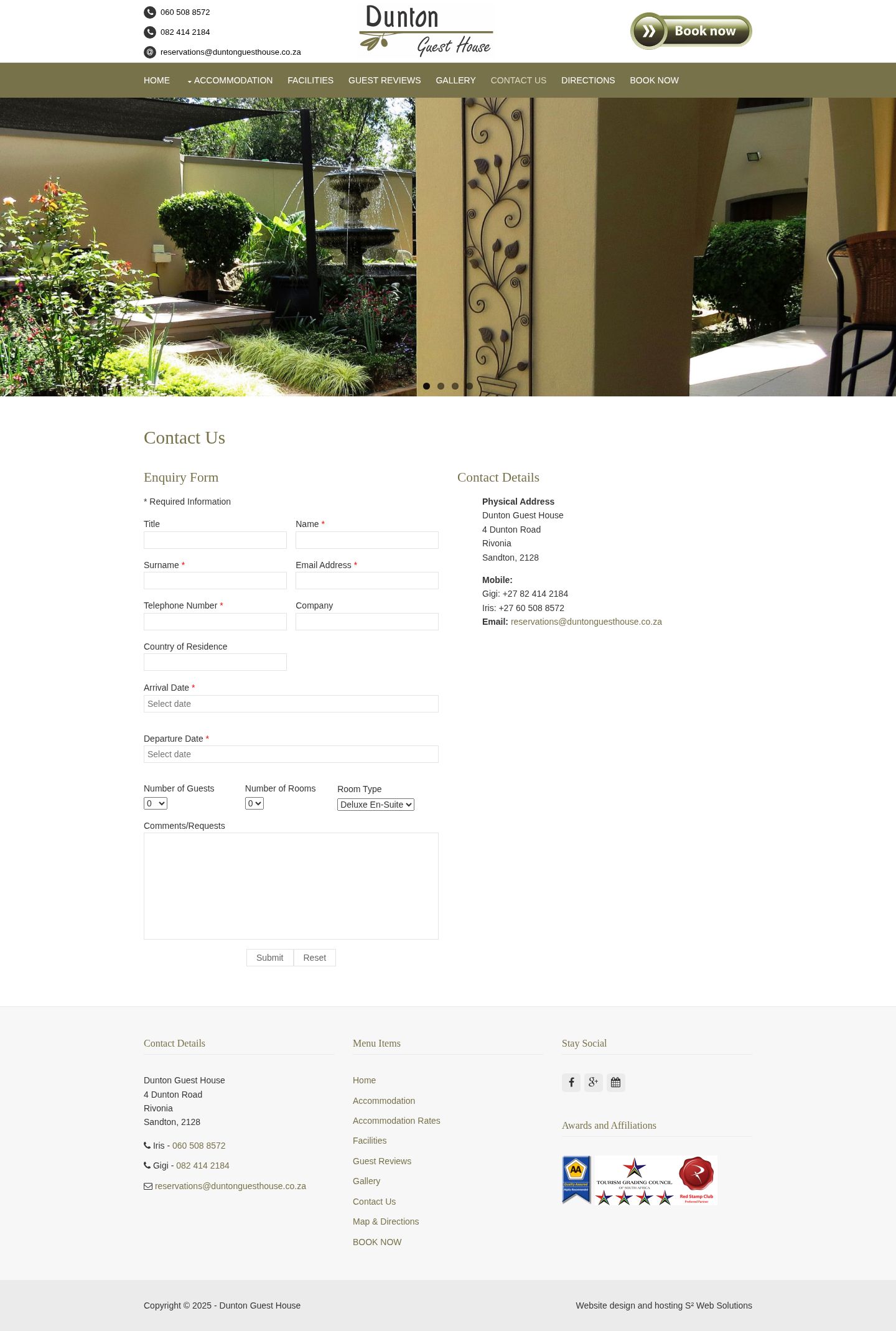 The original contact page with a generic message form