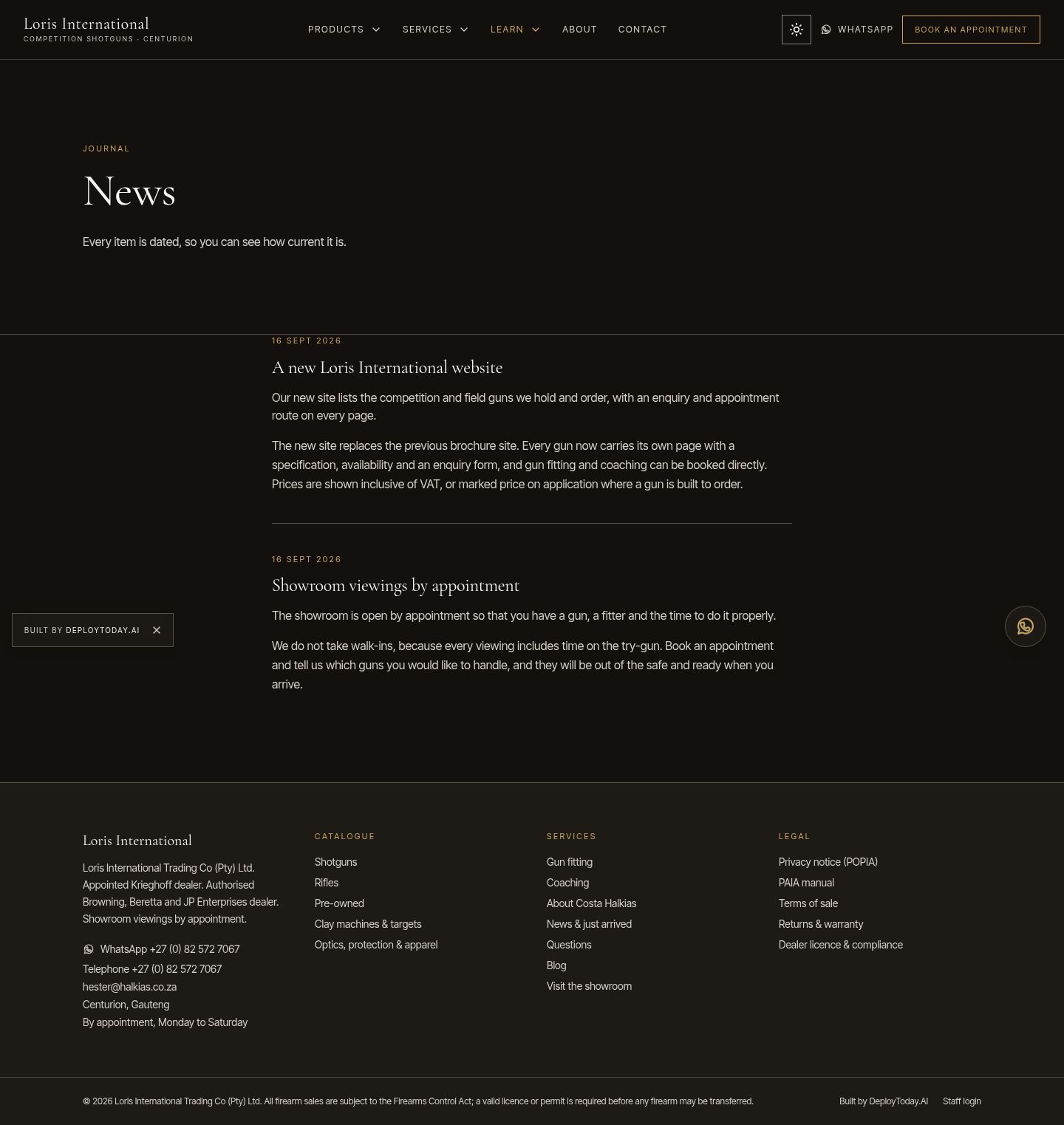 The new News page with dated posts
