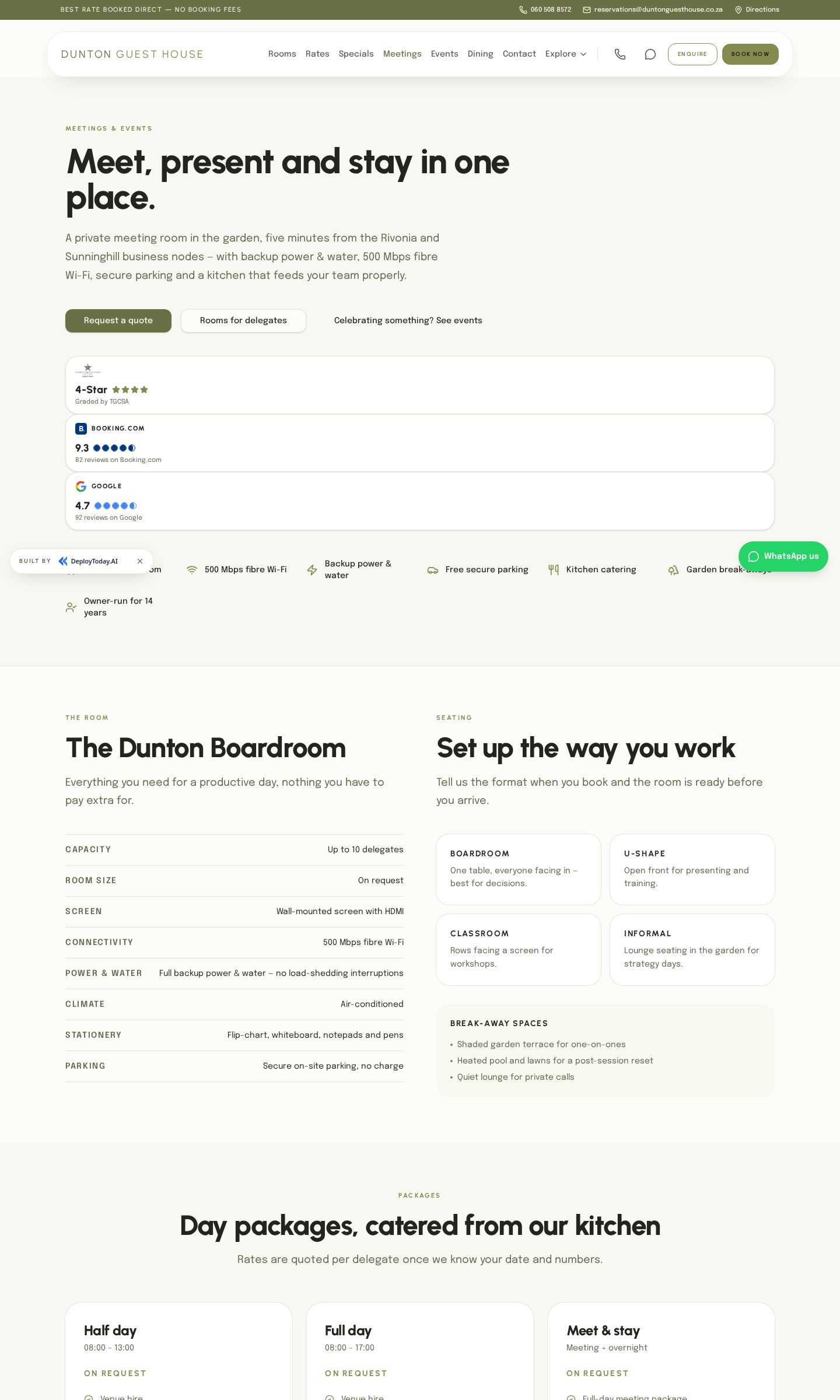 The new business and meetings page