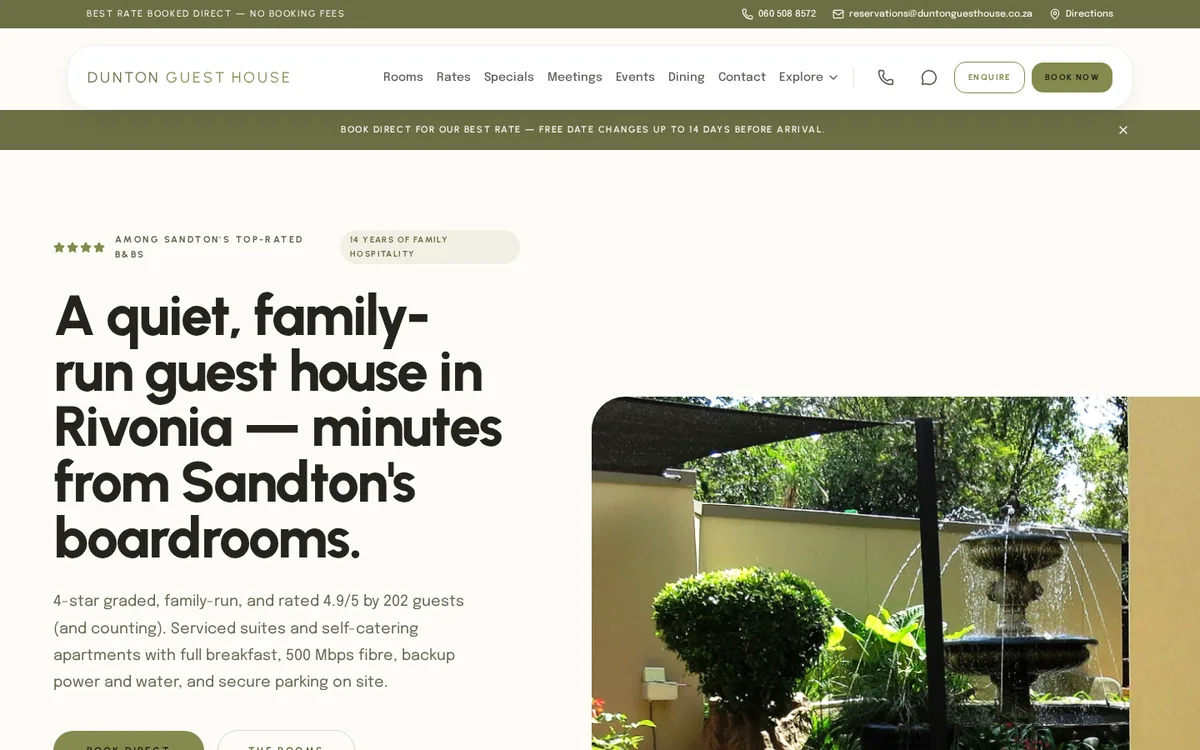 The rebuilt Dunton Guest House home page