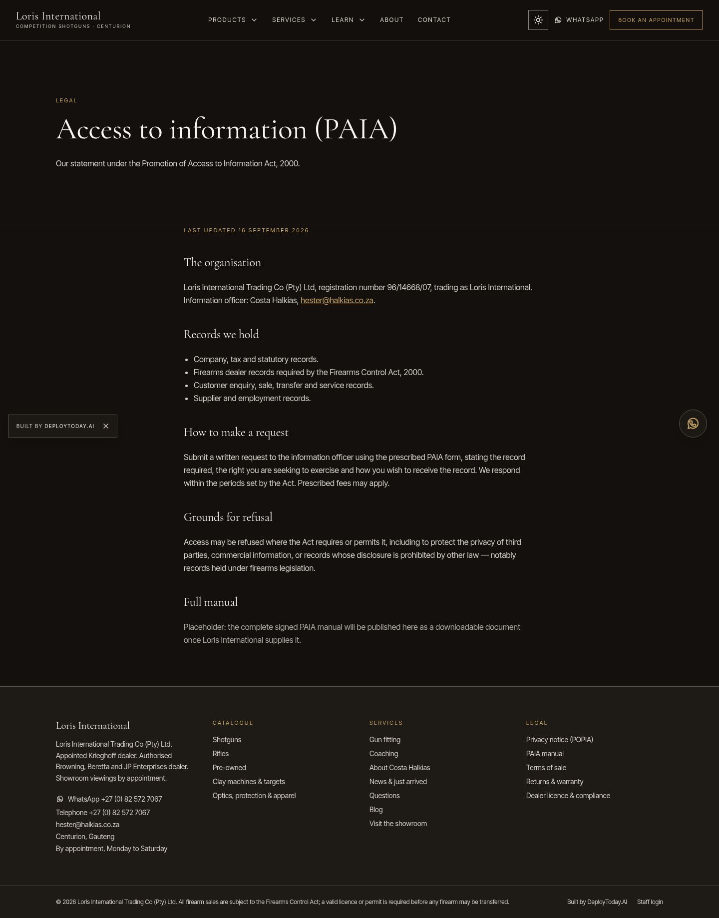 The new PAIA page