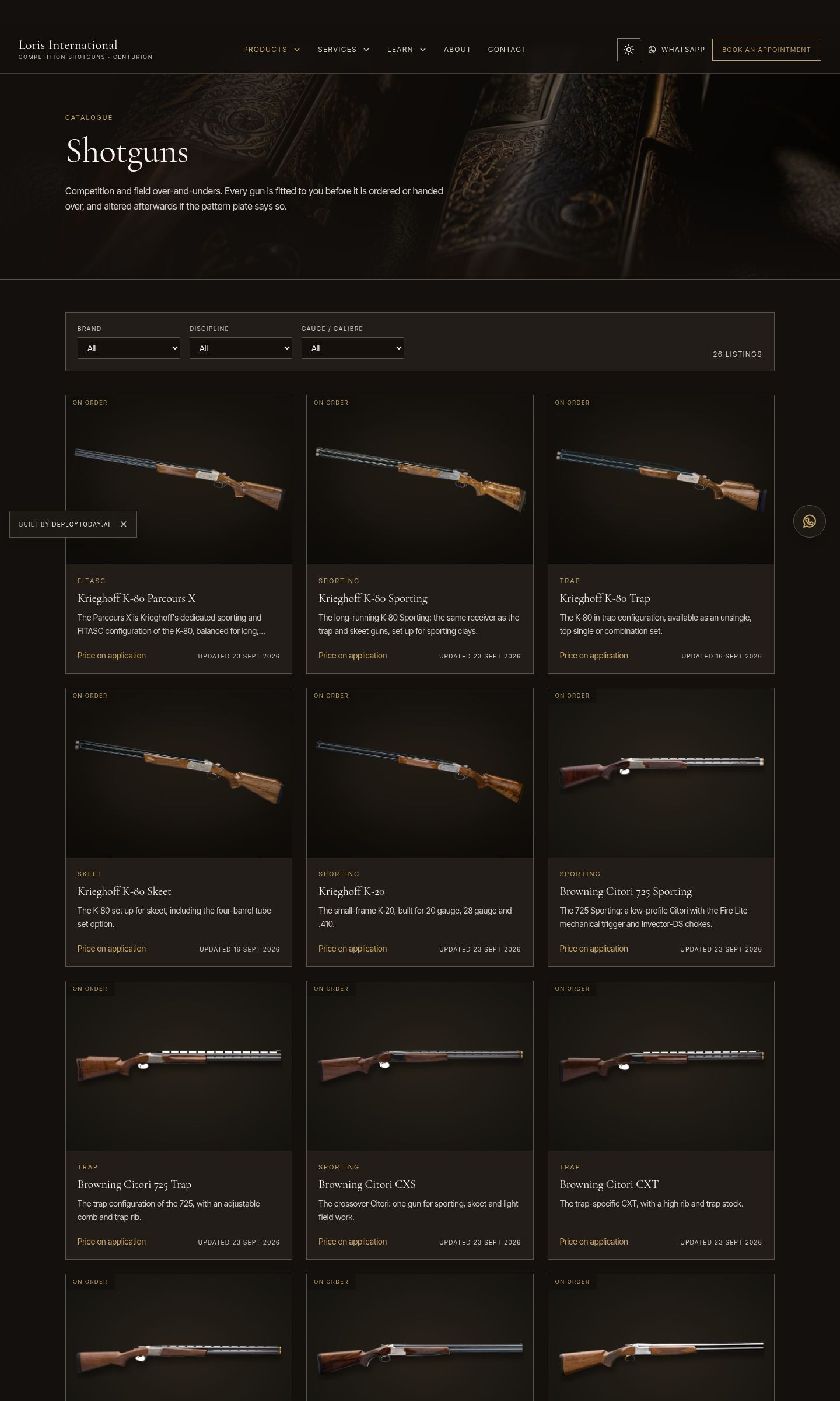 The new shotgun catalogue with filters