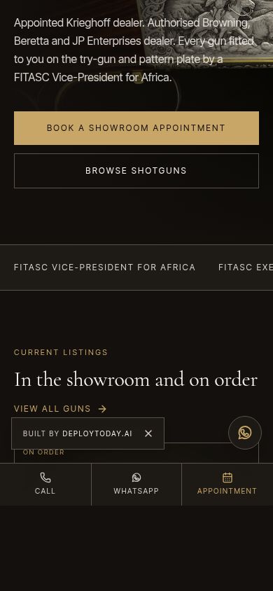 The new site on a phone with a bottom contact bar