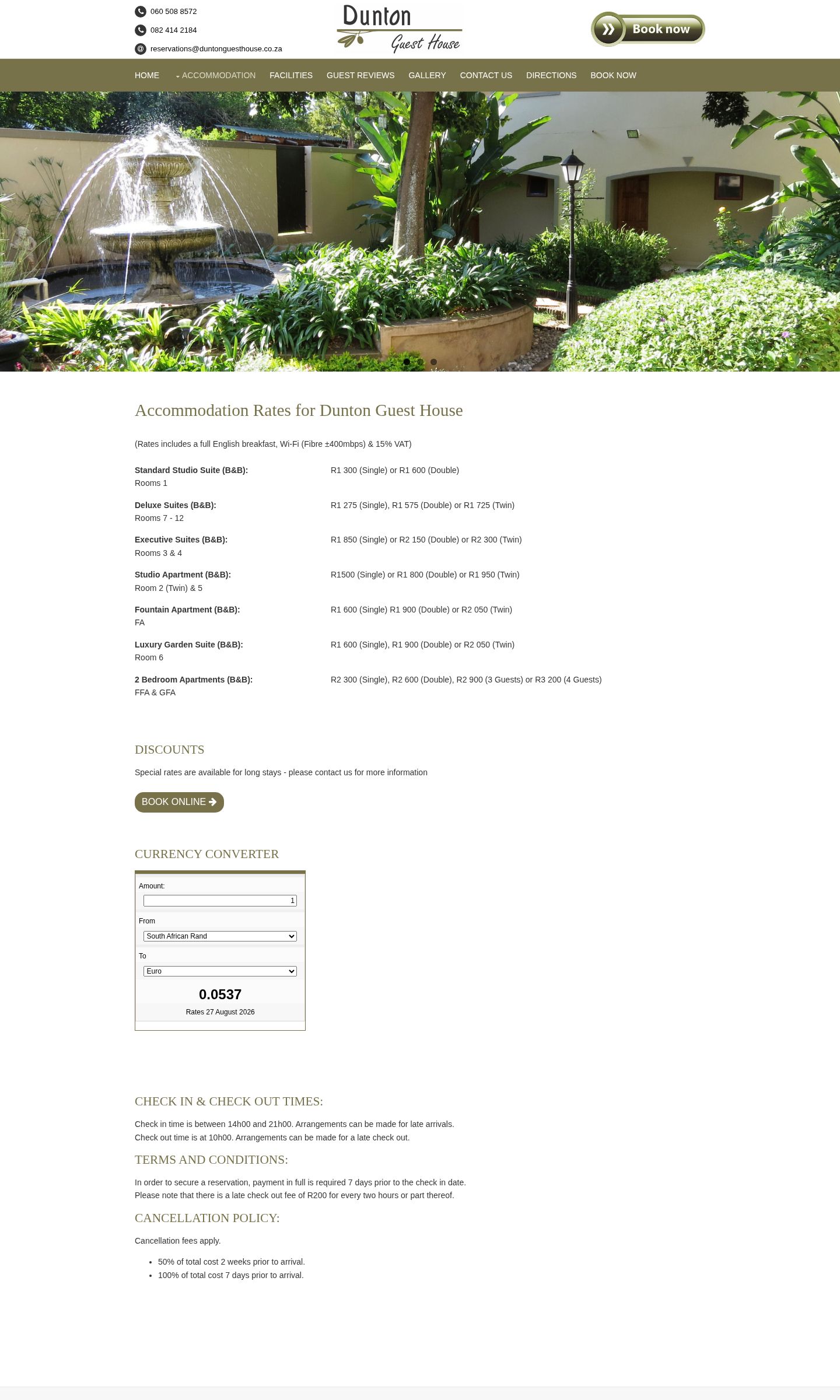 The original rates page whose prices did not match the booking engine