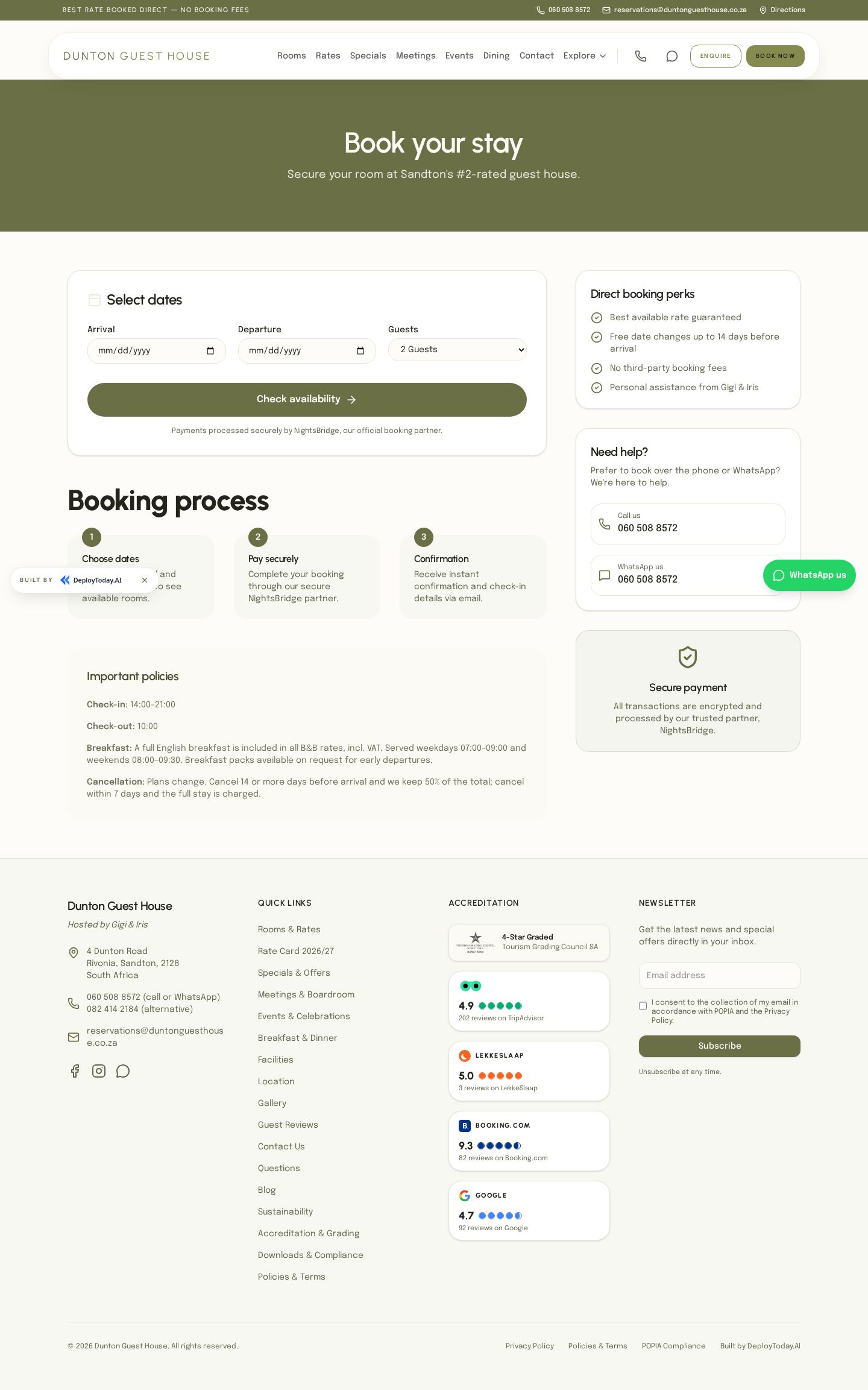 The new booking bridge page explaining the three steps