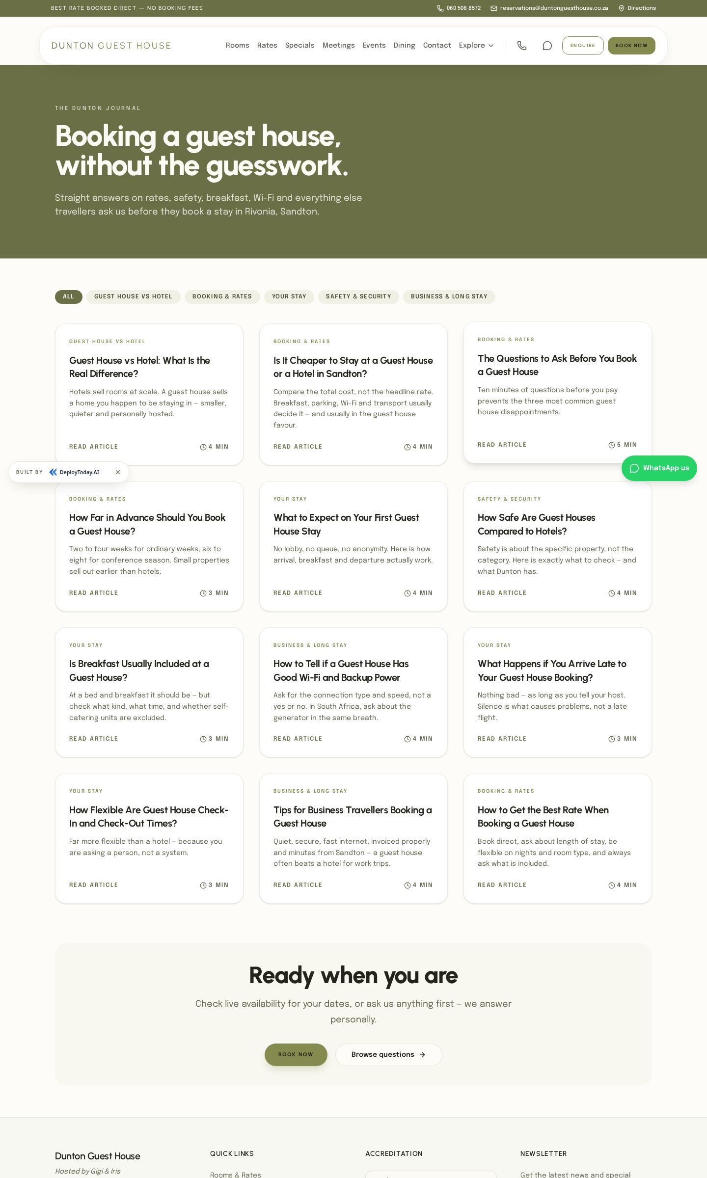 The new guides section answering booking questions