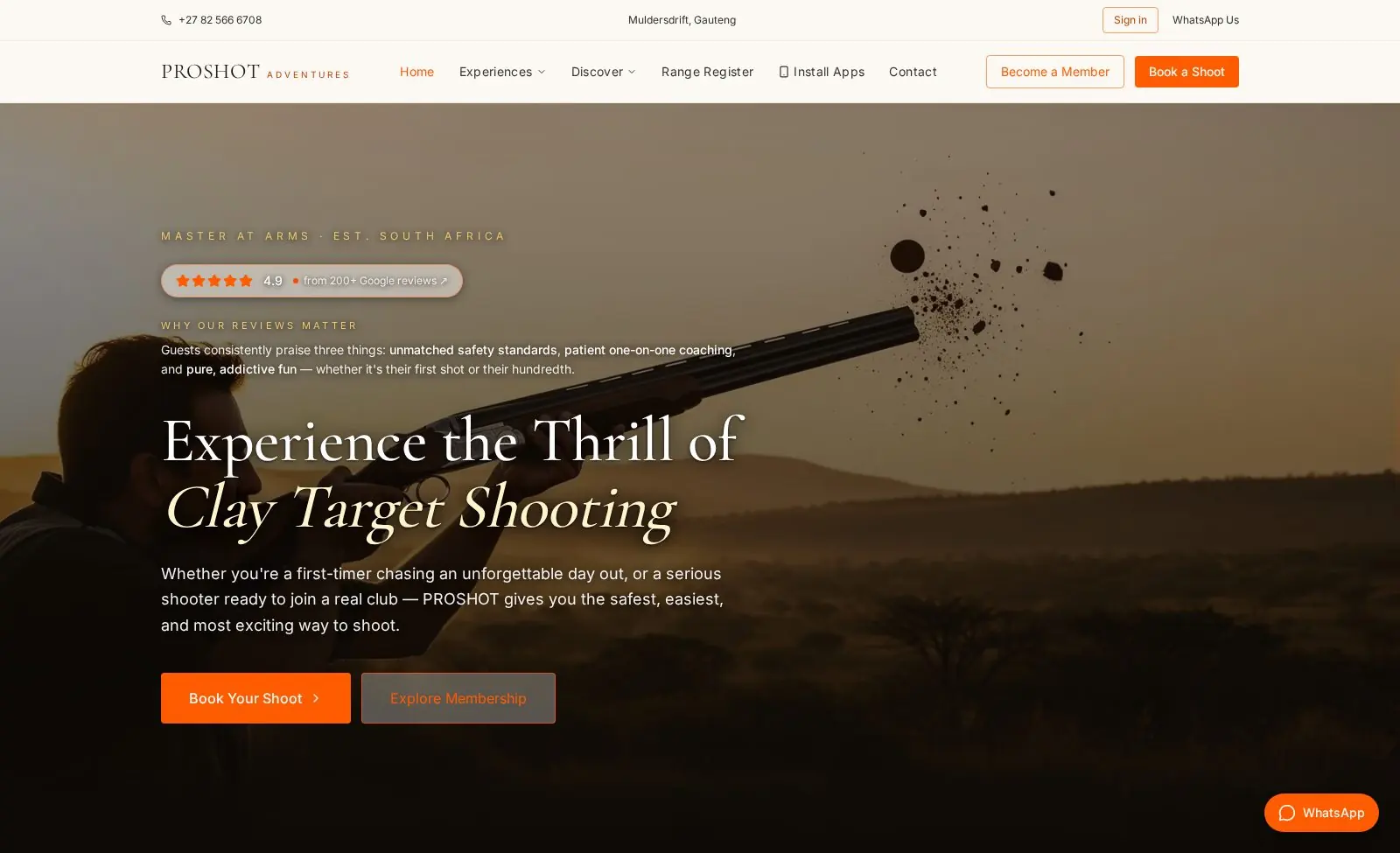 The ProShot Adventures venue website home page
