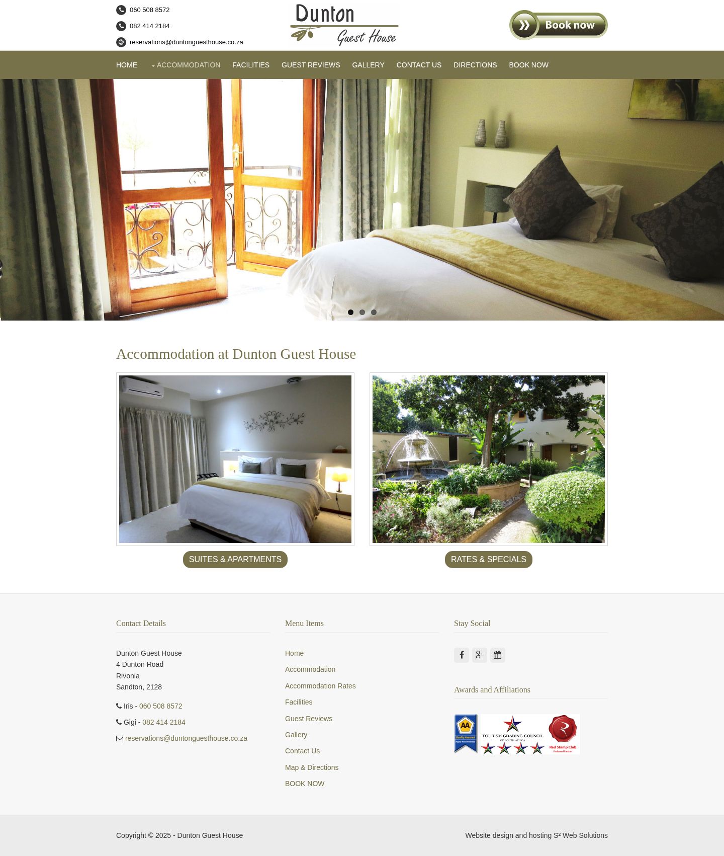 The original accommodation page listing rooms without prices